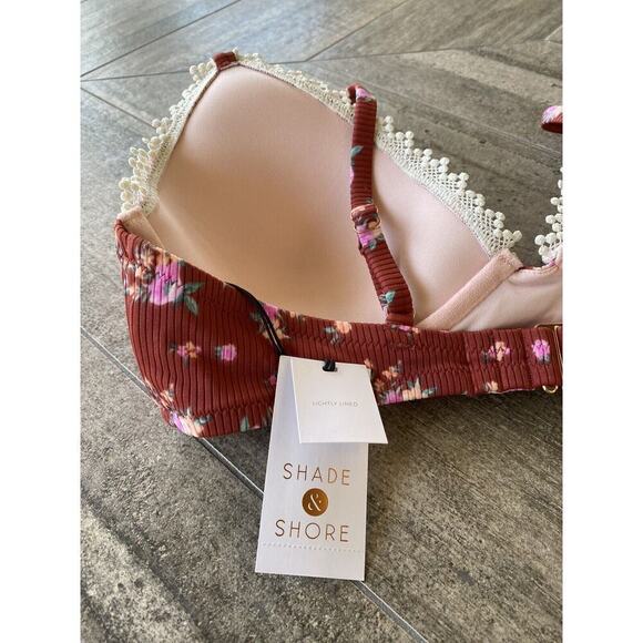 Shade & Shore Womens Red Floral Strap Flowers Swim Bikini Top Size 36C New - Picture 9 of 12